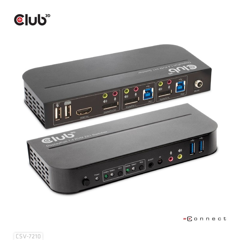 KVM Club 3D DP/HDMI a 2xDisplayPort 4K60Hz (CSV-7210)