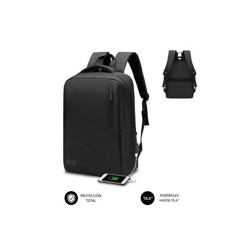 Mochila SUBBLIM City 15.6in USB Negra (SUB-BP-2BL2002)