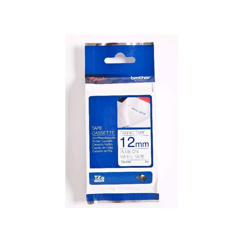 Cinta BROTHER 12mm 3m Azul sobre Blanco (TZe-FA3)