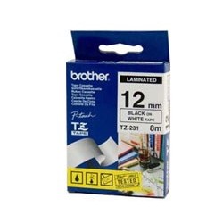 Cinta 12mm 8mBROTHER 12mm Negro sobre Blanco (TZe-N231)