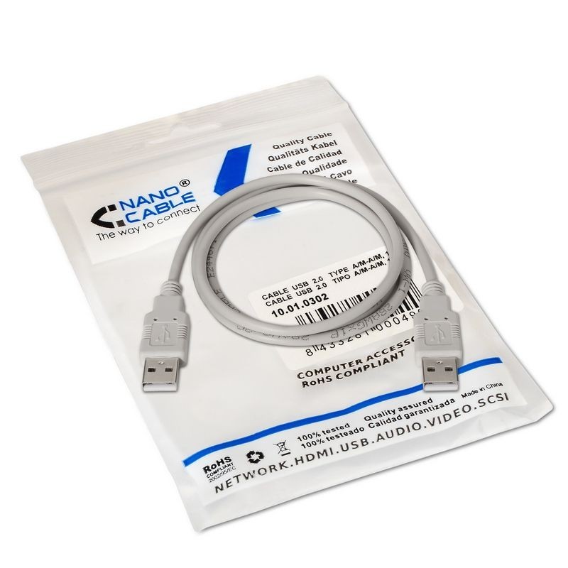 Nanocable USB-A/M a USB-A/M 2m Gris (10.01.0303)