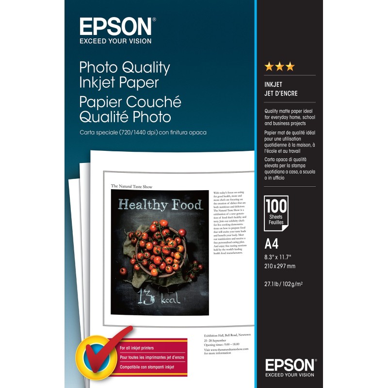Papel Foto Epson A4 210x297mm 100 Hojas (S041061)